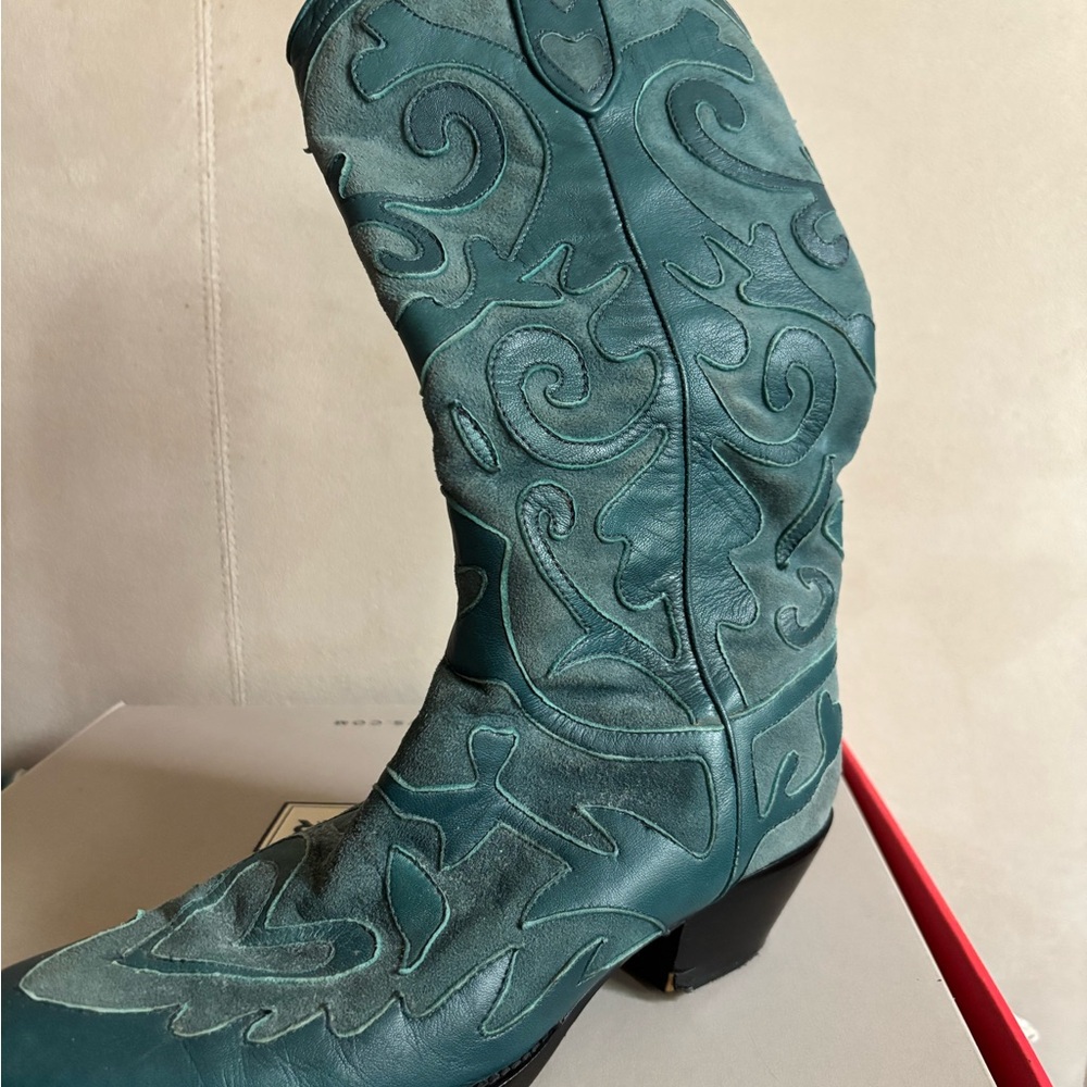 Women's Teal Cowboy Boots - Picture 2 of 5